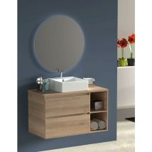 Set da bagno Zeus - 7 colori diversi e 2 misure - con mobili, specchio rotondo retroilluminato e Lavabo da appoggio 80 cm con ripiano a destra Bianco