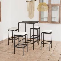 VidaXL Set Bar da Giardino 5 pz con Cuscini in Polyrattan Nero