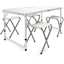 Set da campeggio con tavolo pieghevole regolabile in altezza e 4 sedie richiudibili per uso outdoor - Wiltec