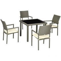 Set da esterni in rattan pe con tavolo e 4 sedie in colore grigio