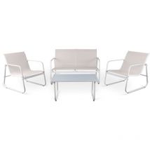 Mc Haus - Set da giardino 4 posti capri sand, tavolino da esterno + divano 2 posti + 2 poltrone, bianco, resistente ai raggi uv