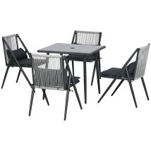 Maury's - set da giardino con 4 sedie con cuscini e tavolo da pranzo quadrato in vetro. grigio scuro
