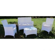 Morel - Set da Giardino Divano Poltrone e Tavolino in Polyrattan Valeria Bianco