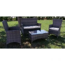 Morel - Set da Giardino Divano Poltrone e Tavolino in Polyrattan Valeria Grigio