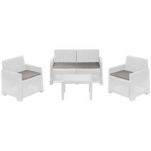 Set da giardino iseo con effetto rattan con cuscini in colore bianco