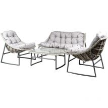 Eurogarden - set da giardino 'las vegas' in metallo e pe rattan colore grigio con cuscini, 4 sedute e tavolino