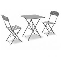Set da Giardino Pieghevole in Ferro con Tavolo e 2 Sedie Taddei Bistro Antracite