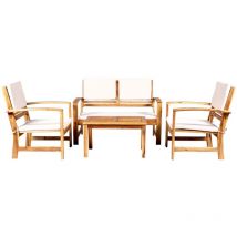 Eurogarden - set da giardino 'sassari' in legno con cuscini colore beige, 4 sedute e tavolino