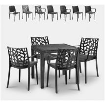 Set da giardino tavolo quadrato 80x80cm rattan 4 sedie nero Nisida Dark Modello Sedie: Matrix Armchair