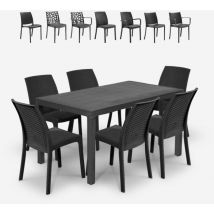 Set da giardino tavolo rattan 150x90cm 6 sedie esterno nero Meloria Dark Modello Sedie: Virginia