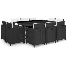 Torana - Set da Pranzo da Giardino 11 pz con Cuscini in Polyrattan Nero