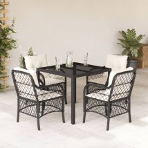 Torana - Set da Pranzo da Giardino 5 pz Nero con Cuscini in Polyrattan