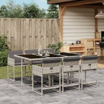 Torana - Set da Pranzo da Giardino 7 pz Cuscini Polyrattan Grigio Chiaro