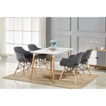 Set da pranzo Halo Olivia - un tavolo da pranzo in legno bianco e un set di 4 sedie da pranzo in tessuto grigio - Sala da pranzo Cucina