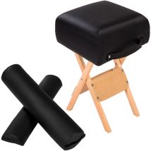 Tectake - Ensemble Tabouret pour table de massage avec 2 Coussins de massage en bois solide et cuir synthétique