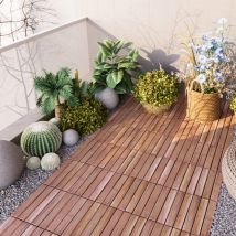 Set de 10 dalles de jardin Alliste bois d'acacia 6 lattes 0,9 m² naturel casa.pro