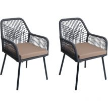 Set de 2 chaises de jardin HHG 469, Outdoor Sitzpolster Aluminium Seilflecht Rope, anthracite, housse taupe