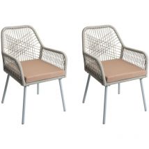 Set de 2 chaises de jardin HHG 469, Outdoor Sitzpolster Aluminium Seilflecht Rope, gris clair, housse taupe