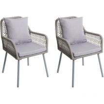 Set de 2 chaises de jardin HHG 475, coussin d'assise/de dossier Outdoor aluminium corde tressée, gris clair, housse gris clair