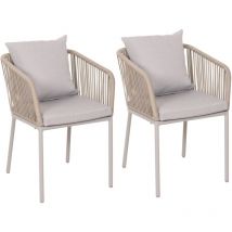 Set de 2 chaises de jardin HHG-616, Outdoor accoudoir, résistant aux intempéries Aluminium Seilgeflecht Rope, gris clair Coussin gris clair