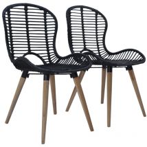 Décoshop26 - Set de 2 chaises de salle à manger design rustique en rotin naturel noir pieds en bois DEC025552