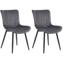 Lot de 2 chaises de salle à manger coutures décoratives verticales avec pieds en métal noir assise en pvc gris 100001735