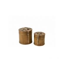 Set De 2 Coffre Rond Bois Beige - l 27 x l 25,5 x h 26 cm