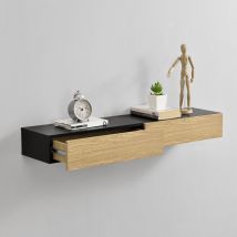 [en.casa] - Set de 2 Étagères Murales avec Comptoir Panneau de Particules Noir Bois 2 x 50x24x12cm