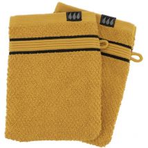 Set de 2 gants de toilette 15x21 cm 100% coton - ocre noir Tendance