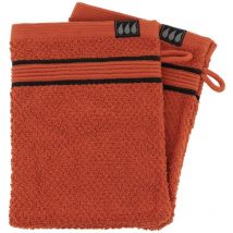 Set de 2 gants de toilette 15x21 cm 100% coton - terre de sienne noir Tendance
