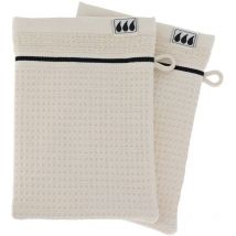 Set de 2 gants de toilette 15x21cm 100% coton nid d abeille - beige Tendance