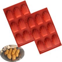 Gotrays - Set de 2 moules à gâteaux, moules à gâteaux en silicone, moule à madeleine 9 trous, moule à gâteaux antiadhésif, convient pour les gâteaux