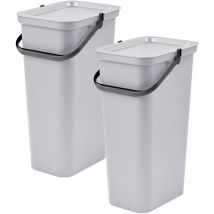 Tontarelli - Set de 2 papeleras moda con asa de 25L - 33X26X45 cm - Blanco - Blanco