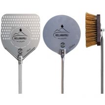 Bellanapoli - Set de 2 pelles a pizza 33 x 33 cm et ø 22 Cm + Brosse Manche 150 cm Qualité