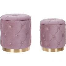Beliani - Set de 2 Poufs avec Rangement Design Rétro Glam en Velours Capitonné Rose Pueblo