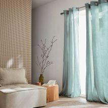 Set de 2 rideaux en gaze de coton vert amande. tissu gaufré. 2x 135x240cm avec œillets