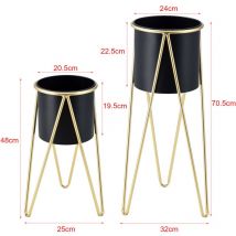 Set de 2 supports de plante cache-pot pot de fleur bac à fleurs vase pieds épingles à cheveux métal tailles différentes noir doré