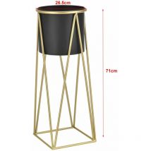 Helloshop26 - Set de 2 supports de plante cache-pot pot de fleur bac vase métal laiton et noir