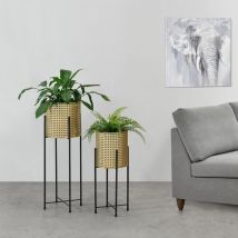 Set de 2 Supports de Plante Mol Noir Doré [en.casa]