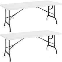 Set 2 tables de camping pliantes plastique rectangulaires buffet pique-nique 8 personnes intérieur extérieur - Casaria