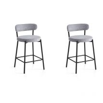 Set de 2 taburetes bajos de comedor, Harlem en textil gris, 87x47x48 cm
