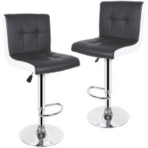 Set de 2 Taburetes de Cocina Cuero Artificial Negro Blanco, Altura Ajustable, para Bar, Mostrador o Cocina