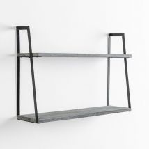 Vs Venta-stock - Set de 2 étagères murales Eloi 2 niveaux gris, bois de paulownia