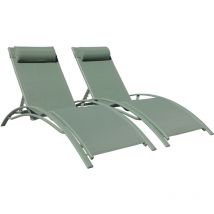 Happy Garden - Lot de 2 transats galapagos en textilène vert sauge - aluminium vert sauge