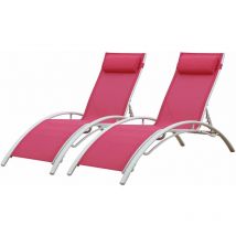 Happy Garden - Lot de 2 transats galapagos en textilène rose - aluminium blanc