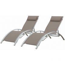 Happy Garden - Lot de 2 transats galapagos en textilène taupe - aluminium blanc