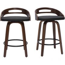 Miliboo - Set de 2 taburetes de cocina de diseño madera oscura y poliuretano negro 65 cm mano
