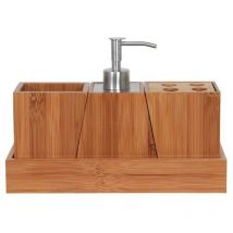 MSV - Set de 3 accesorios de baño de acero inoxidable y bambú