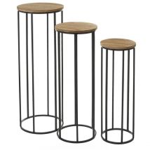 Set de 3 mesitas Nido de Madera y Metal Industrial Negro y Natural -