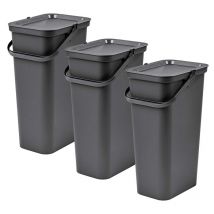 Tontarelli - Set de 3 papeleras 'moda' 25L grafito con asa - Grafito